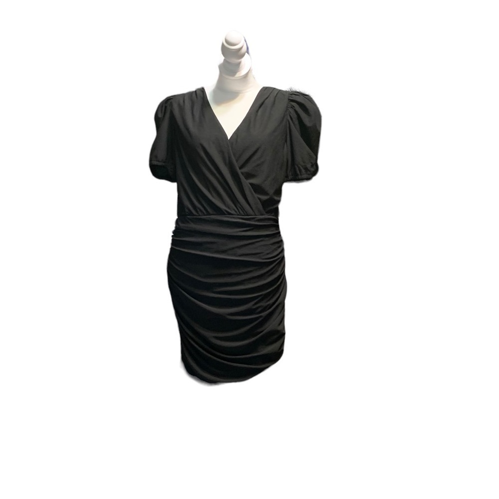 Express Dress Loose Fit Top/Ruched Skirt Deep V-Neck Black size medium